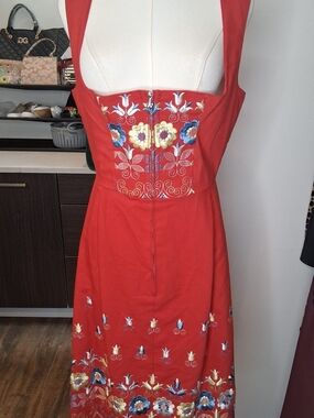 Vintage Original Wurzer Dirndl Red Embroidered Trachten Dress Size 42 (US 8/10)